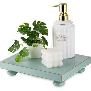 Bathroom Pedestal Stand Risers: Decorative Display Tray Modern Green Wood Riser